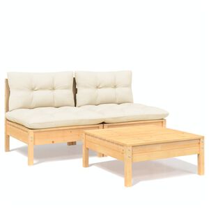 vidaXL Salon de jardin 3 pcs avec coussins cr&egrave;me bois de pin
