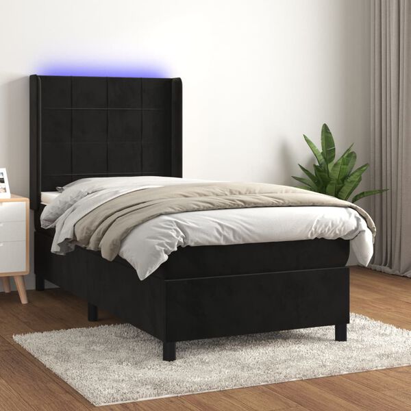 vidaXL Sommier &agrave; lattes de lit matelas et LED Noir 90x190 cm Velours