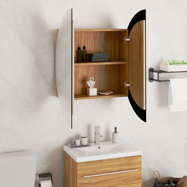 vidaXL Armoire de salle de bain miroir rond et LED Ch&ecirc;ne 54x54x17,5 cm
