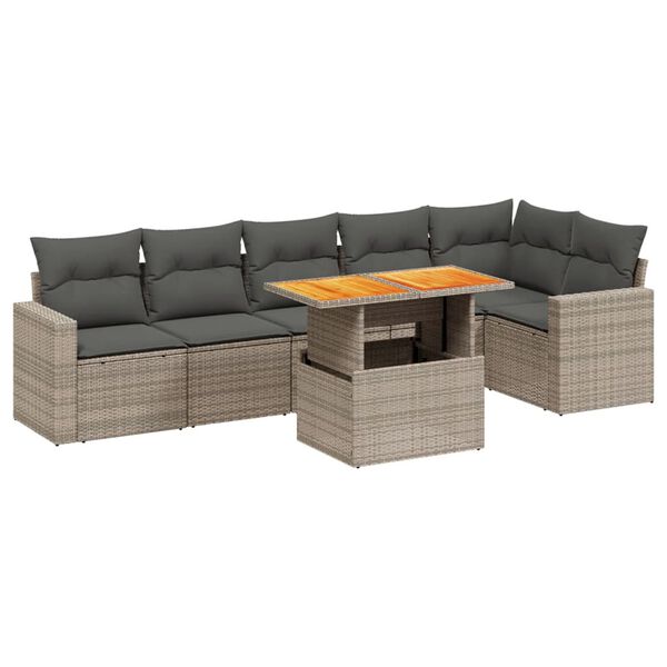 vidaXL Salon de jardin avec coussins 7 pcs gris r&eacute;sine tress&eacute;e
