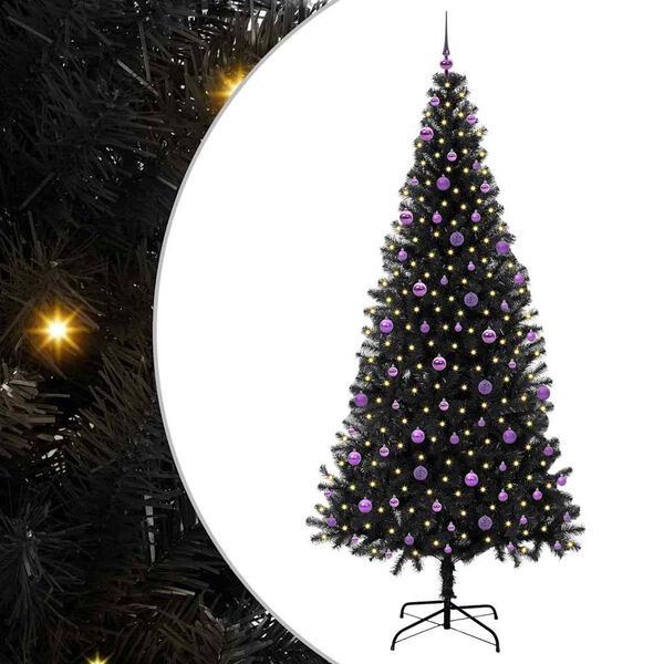 vidaXL Sapin de No&euml;l avec 300 LED avec support Noir 240 cm PVC