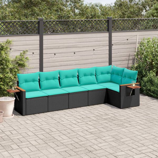 vidaXL Salon de jardin 6 pcs avec coussins noir r&eacute;sine tress&eacute;e
