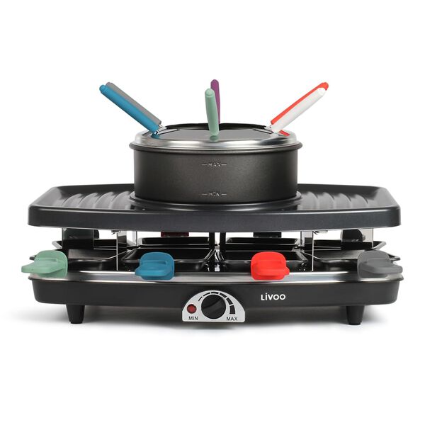 Livoo Ensemble &agrave; raclette, grill et fondue 3 en 1 8 personnes 1100 W