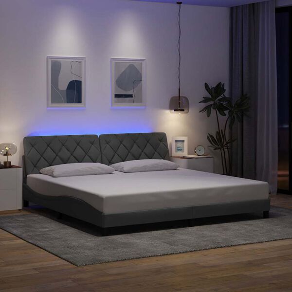 vidaXL Cadre de lit avec LED sans matelas gris clair 200x200 cm tissu