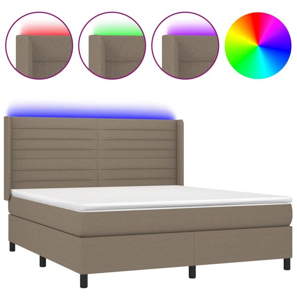 vidaXL Sommier &agrave; lattes de lit matelas et LED Taupe 180x200 cm Tissu