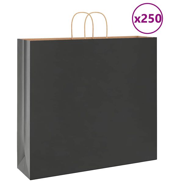 vidaXL Sacs en papier 250 pcs avec poign&eacute;es noir 54x15x49 cm
