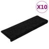 vidaXL Tapis d'escalier 10 pi&egrave;ces 65 x 21 x 4 cm Noir Bord rectangulaire
