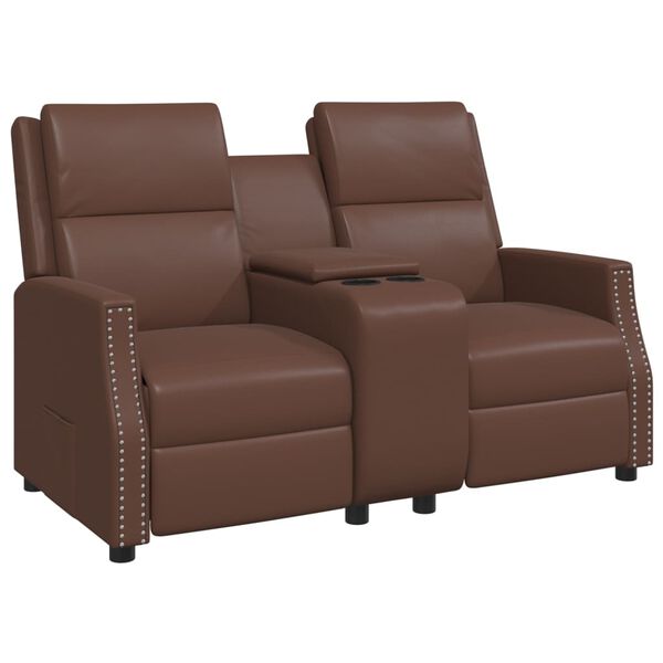 vidaXL Fauteuil inclinable et porte-gobelet 2 places Marron Similicuir