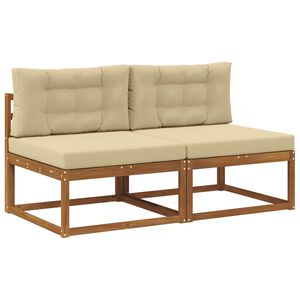 vidaXL Sofa de milieu ext&eacute;rieur avec coussin 2 Pi&egrave;ce Naturel
