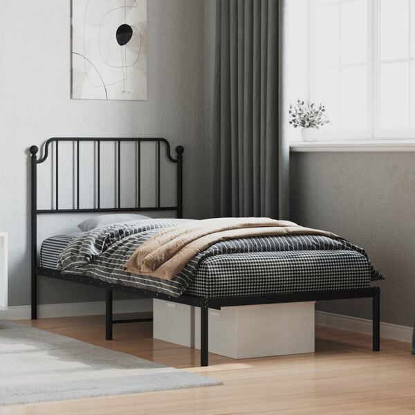 vidaXL Cadre de lit m&eacute;tal sans matelas avec t&ecirc;te de lit noir 90x200 cm