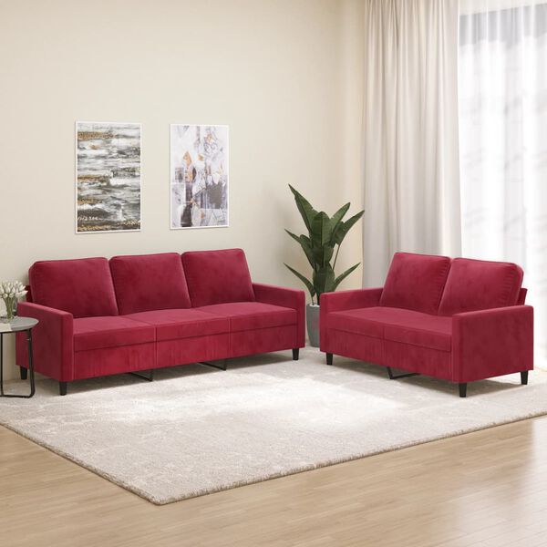vidaXL Ensemble de canap&eacute;s 2 pcs avec coussins Rouge bordeaux Velours