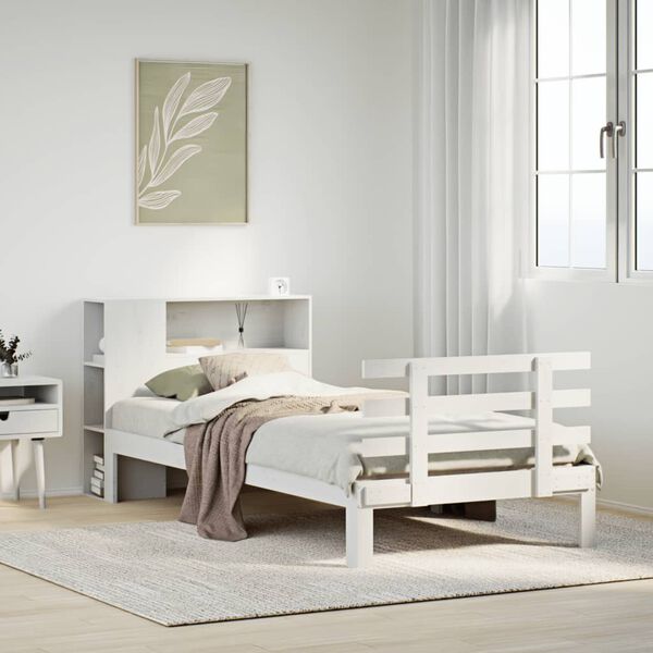vidaXL Lit biblioth&egrave;que sans matelas blanc 90x190cm bois de pin massif