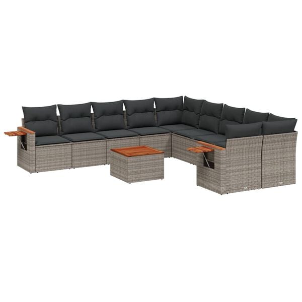 vidaXL Salon de jardin 11 pcs avec coussins gris r&eacute;sine tress&eacute;e