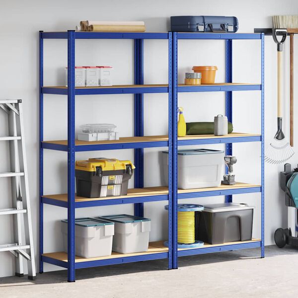 vidaXL &Eacute;tag&egrave;res de rangement &agrave; 5 niveaux 2 pcs Bleu Acier et bois