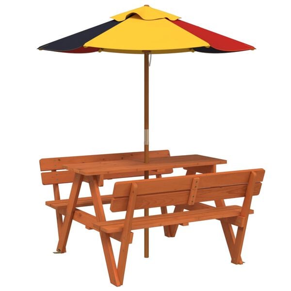 vidaXL Table de pique-nique pour 4 enfants avec parasol bois de sapin
