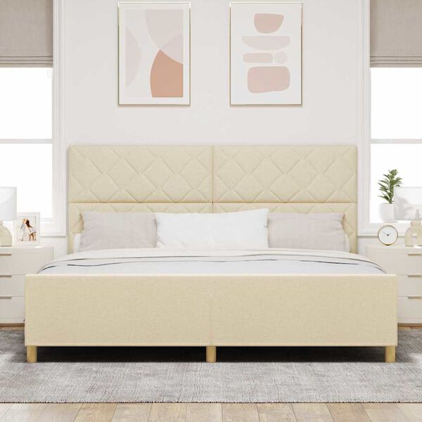 vidaXL Cadre de lit avec t&ecirc;te de lit Cr&egrave;me 200 x 200 cm tissu