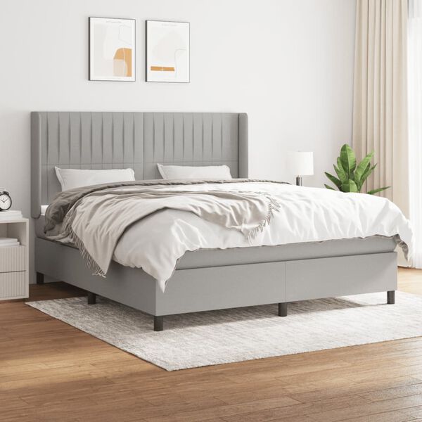 vidaXL Sommier &agrave; lattes de lit avec matelas Gris clair 180x200cm Tissu