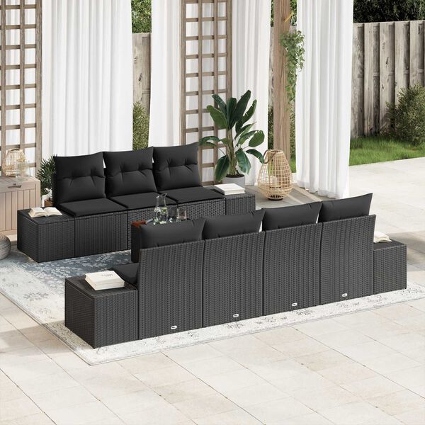 vidaXL Ensemble de canap&eacute; de jardin avec coussin 8 pcs Noir polyrotin
