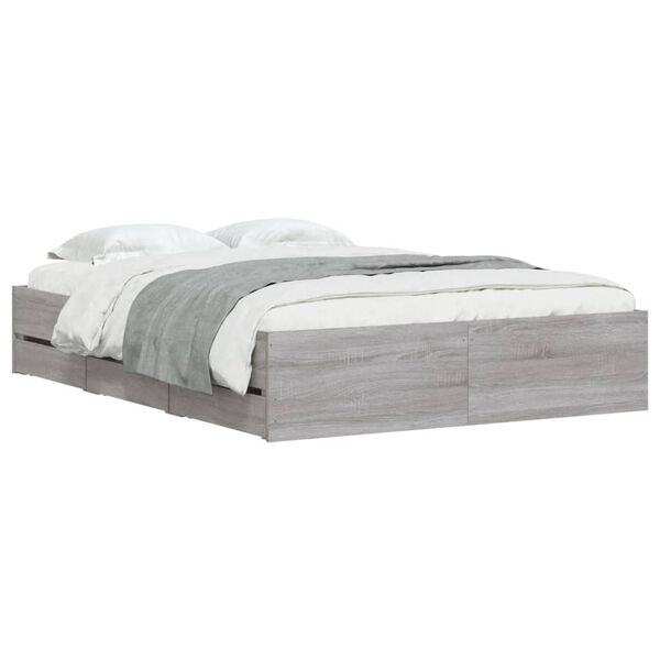 vidaXL Cadre de lit avec tiroirs sans matelas sonoma gris 120x190 cm