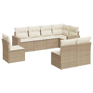 vidaXL Salon de jardin avec coussins 8 pcs beige r&eacute;sine tress&eacute;e