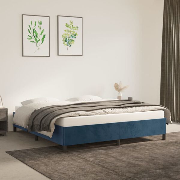 vidaXL Cadre de lit sans matelas bleu fonc&eacute; 160x200 cm velours