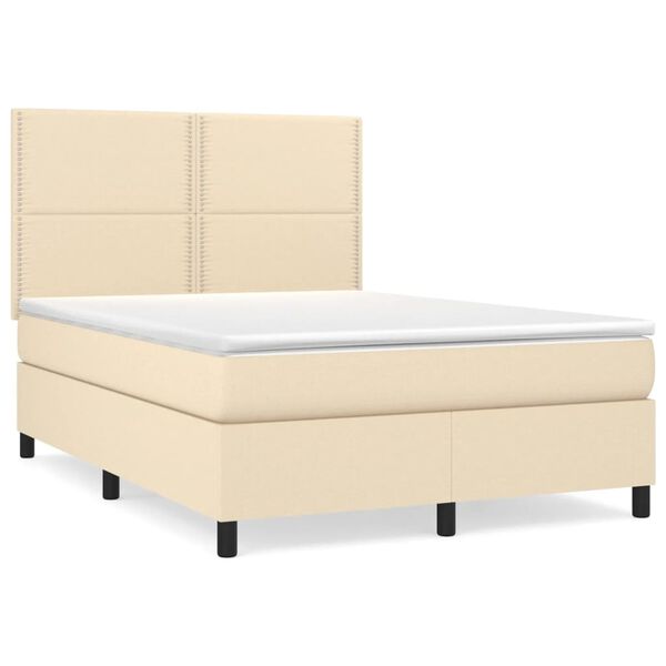vidaXL Sommier &agrave; lattes de lit avec matelas Cr&egrave;me 140x190 cm Tissu