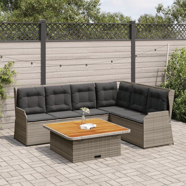 vidaXL Salon de jardin 5 pcs avec coussins Gris R&eacute;sine tress&eacute;e