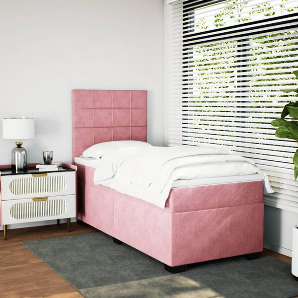 vidaXL Sommier &agrave; lattes de lit avec matelas Rose 90x200 cm Velours