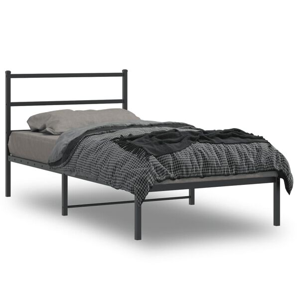 vidaXL Cadre de lit m&eacute;tal sans matelas avec t&ecirc;te de lit noir 107x203cm