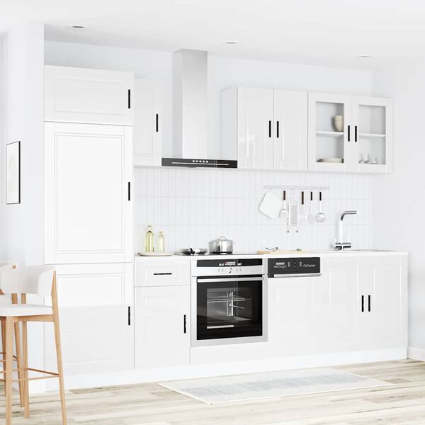vidaXL Ensemble de 8 meubles de cuisine "Porto" en bois d'ing&eacute;nierie blanc brillant