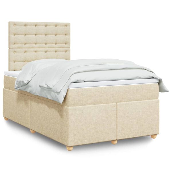 vidaXL Sommier &agrave; lattes de lit avec matelas cr&egrave;me 120x190 cm tissu