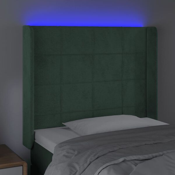 vidaXL T&ecirc;te de lit &agrave; LED Vert fonc&eacute; 93x16x118/128 cm Velours
