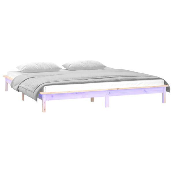 vidaXL Cadre de lit &agrave; LED sans matelas 140x190 cm bois massif