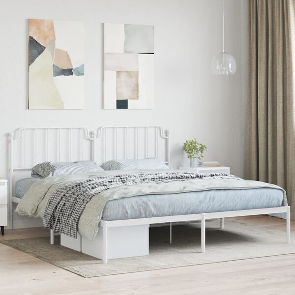 vidaXL Cadre de lit métal sans matelas et tête de lit blanc 160x200 cm