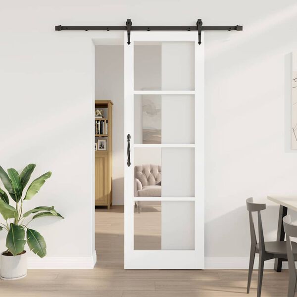 vidaXL Porte coulissante Blanc 78 x 232 cm Bois de pin massif et verre