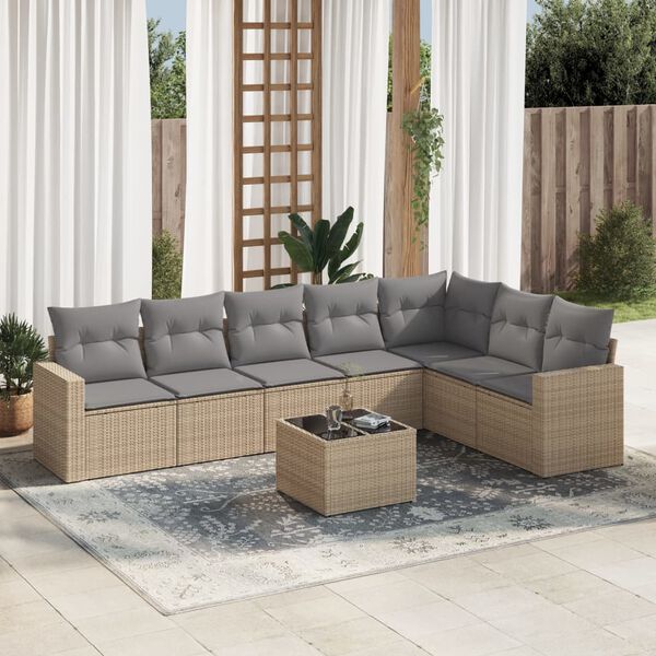 vidaXL Salon de jardin avec coussins 8 pcs beige r&eacute;sine tress&eacute;e