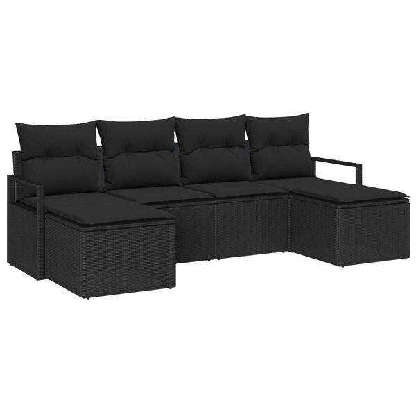 vidaXL Ensemble de Canap&eacute;s avec coussin 6 pcs Noir polyrotin