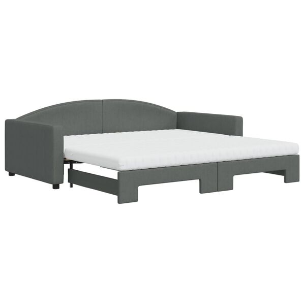 vidaXL Lit de jour avec gigogne et matelas gris fonc&eacute; 100x200 cm tissu