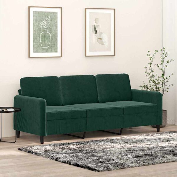 vidaXL Canap&eacute; &agrave; 3 places Vert fonc&eacute; 180 cm Velours