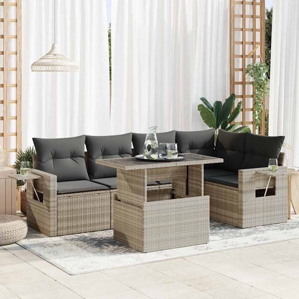 vidaXL Salon de jardin 6 pcs avec coussins gris clair r&eacute;sine tress&eacute;e