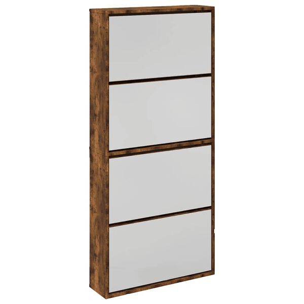 vidaXL Armoire &agrave; chaussures miroir &agrave; 4 niveaux ch&ecirc;ne fum&eacute; 63x17x134 cm