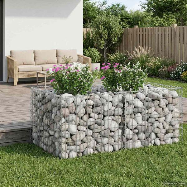 vidaXL Lit sur&eacute;lev&eacute; gabion Argent&eacute; 100 x 100 x 60 cm Acier galvanis&eacute;