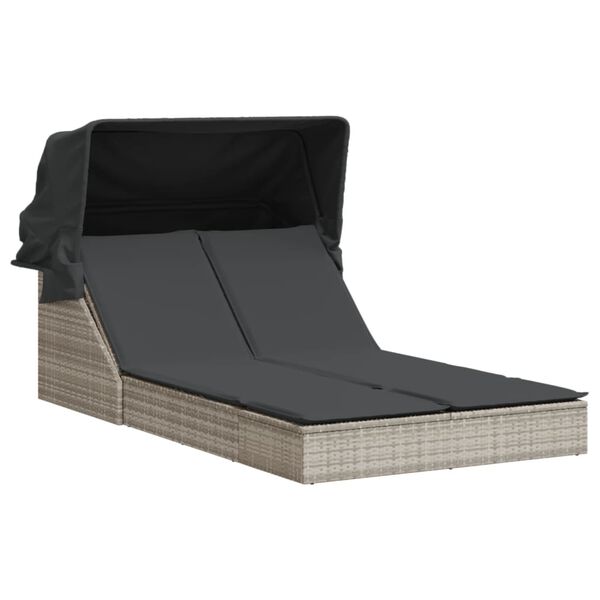 vidaXL Chaise longue double avec auvent et coussins gris clair rotin