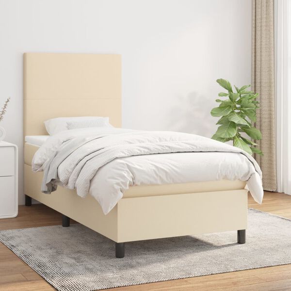 vidaXL Sommier &agrave; lattes de lit et matelas Cr&egrave;me 90x190 cm Tissu