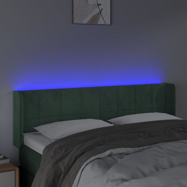 vidaXL T&ecirc;te de lit &agrave; LED Vert fonc&eacute; 147x16x78/88 cm Velours