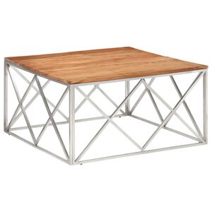 vidaXL Table basse argent&eacute; acier inoxydable et bois massif d'acacia