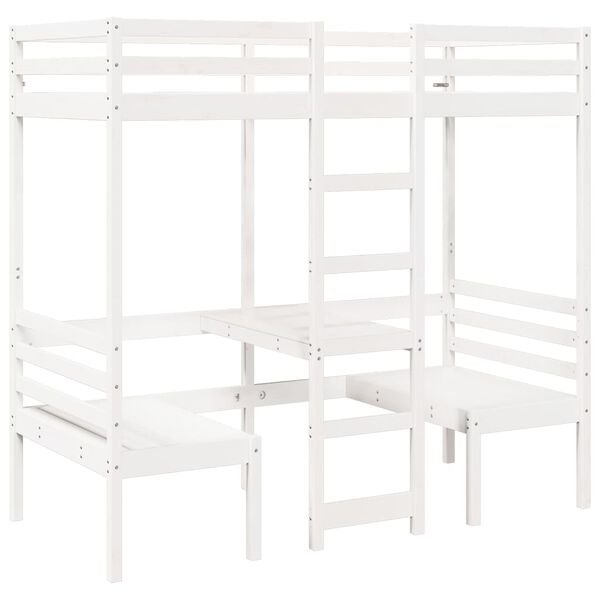vidaXL Lit mezzanine avec bureau et chaises blanc 80x200 cm pin massif