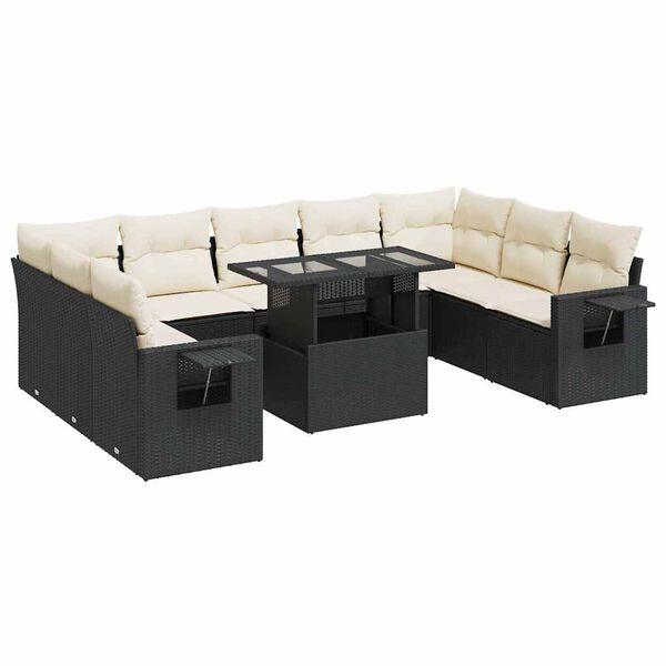 vidaXL Salon de jardin 10 pcs avec coussins noir r&eacute;sine tress&eacute;e