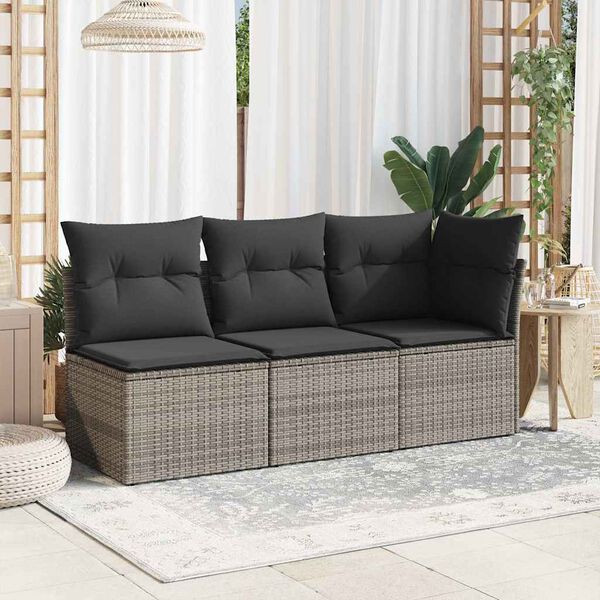 vidaXL Chaise de jardin sans accoudoirs avec coussins gris poly rotin