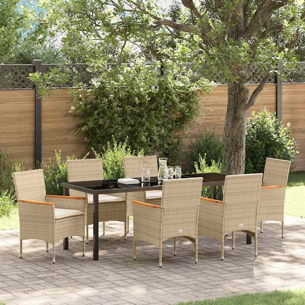 vidaXL Ensemble de salle &agrave; manger pour jardin 7 pcs Beige polyrotin